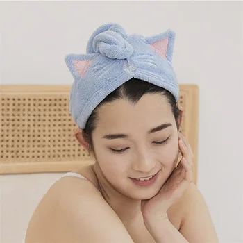 Женское полотенце для сушки волос из микрофибры, Милое полотенце для кошачьей шерсти, мягкий впитывающий тюрбан для волос