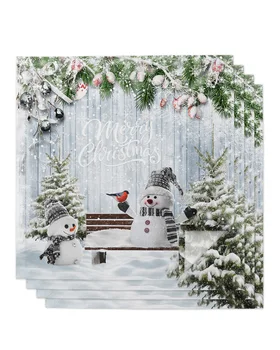 Рождественский снеговик, ягоды Остролиста, настольные салфетки, набор тканей, носовой платок, салфетка для свадебной вечеринки, Чайные салфетки для Рождественского банкета