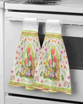 Пасхальные яйца кролик цветок тюльпана ретро полотенца для рук Кухня ванная комната подвесная ткань быстросохнущие мягкие впитывающие полотенца из микрофибры