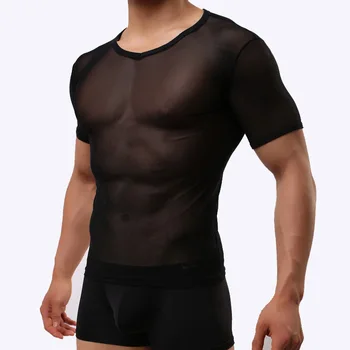 Мужская сексуальная сетчатая прозрачная футболка с короткими рукавами, мужская дышащая спортивная E670