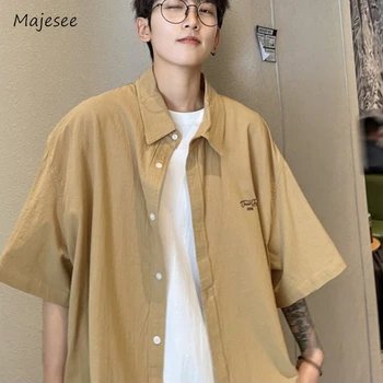 Рубашки с коротким рукавом, мужские простые модные Свободные в японском стиле, однотонная молодежная универсальная летняя одежда для подростков, темперамент