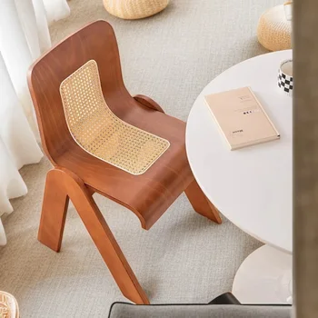 Старинный стул обеденный стул из массива дерева со спинкой домашний ретро-скандинавский креативный дизайн обеденный стул из ротанга в бесшумном стиле