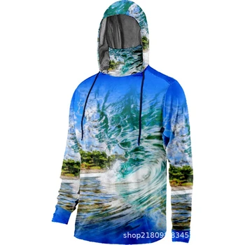 Одежда для рыбалки Летние Топы Джерси Куртка для рыбалки с длинным рукавом Защита от ультрафиолета Пуловер с капюшоном