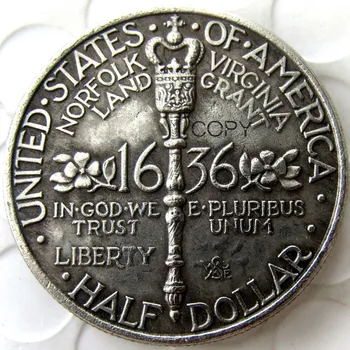 Памятная монета в полдоллара в НОРФОЛКЕ, США, 1936, копия, покрытая серебром, в полдоллара