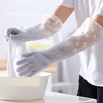 Нескользящие водонепроницаемые толстые перчатки для уборки бытовым скруббером, кухонные чистящие средства, перчатки для мытья посуды