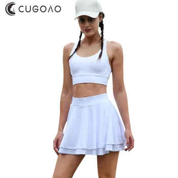 CUGOAO Сексуальная женская Теннисная юбка с двойными оборками, Однотонные женские шорты для гольфа, Бадминтона, Спортзала, фитнеса, Мини-юбки с эластичной талией