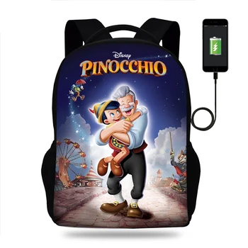 Рюкзак с рисунком Пиноккио из мультфильма Диснея, Школьная сумка для мальчика и девочки, Подростковый USB-зарядка, Рюкзак для ежедневных путешествий, Школьные сумки для студентов, Mochila