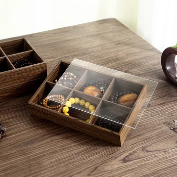 Деревянная коробка для хранения ювелирных изделий Wenwan, тарелка для ювелирных изделий, фруктовая тарелка, тарелка для закусок с крышкой, защищенной от пыли и окисления