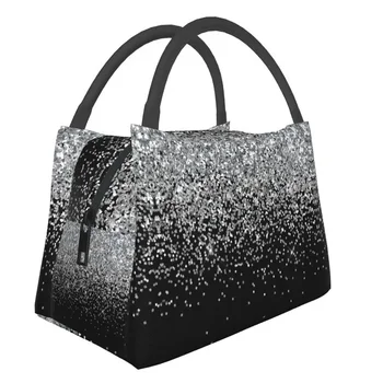 Роскошная сверкающая серебристым блеском изолированная сумка для ланча для женщин, портативный термоохладитель, ланч-бокс для еды, для работы и путешествий