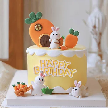 Симпатичные топперы для морковного торта с кроликом для девочек, торт с Днем рождения, детская вечеринка, Флажки для выпечки, принадлежности для выпечки, прекрасный подарок