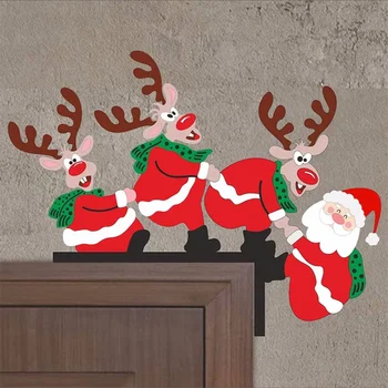 Санта Клаус Ангел Лось Рождественское украшение дверной рамы Деревянный Рождественский Дверной угловой орнамент Веселого Рождественского декора дома Счастливого Нового года