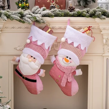 Чулки с большим рождественским рисунком, Носки для рождественского украшения, Подарочный пакет для конфет, Санта-Снеговик-Носки, Подвесное украшение для Рождественской елки