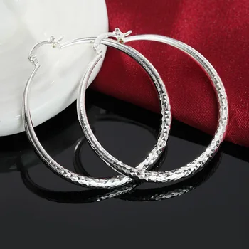 модные серьги из стерлингового серебра 925 пробы для женщин Уличные универсальные украшения 5 см Большой круг серьги-кольца подарок на свадьбу