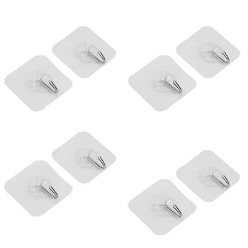 4X Прочных прозрачных настенных крючка-присоски, вешалка для кухни, ванной комнаты, дома (2)