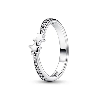 Подлинное кольцо из стерлингового серебра 925 пробы с падающими звездами, сверкающее Модное Кольцо для женщин, Подарок, ювелирные изделия своими руками