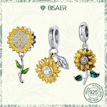 BISAER, Подвеска в виде цветка из стерлингового серебра 925 пробы, круглый кулон с цирконом 
