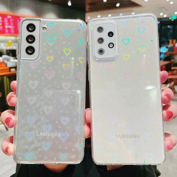 Прозрачный Лазерный Чехол Для телефона Love Heart Samsung Galaxy A32 5G A52 A72 A51 S21 S20 Ultra S20FE Note 20 Ультраударопрочный Чехол
