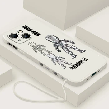 Броня Железного Человека Marvel Для Apple iPhone 15 14 13 12 11 XS XR X 8 7 Pro Max Plus Mini С Жидкой Левой Веревкой Чехол Для Телефона