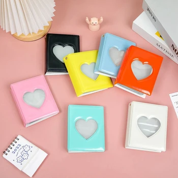 3-дюймовый фотоальбом Album Love, Полый однотонный держатель для фотокарточек с подвеской в виде сердца, открытки Kpop Idol, коллекционный альбом для книг