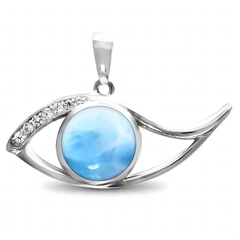 Ювелирные изделия с подвесками в гавайском стиле, ожерелье с круглым каменным глазом, Премиальное Натуральное Голубое серебро Larimar 925 пробы в подарок