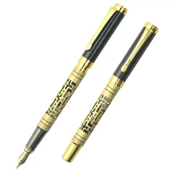 Гладкие пишущие перьевые ручки Выдалбливают художественный рисунок Металлические перьевые ручки для рукописного ввода 0,5 мм Чернильная ручка Бизнес Подарок