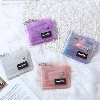 Прозрачный чехол-кошелек для фотокарточек из ПВХ для женщин, прозрачная сумка-держатель для кредитных карт, Корейский блестящий чехол для деловых удостоверений личности, кошелек