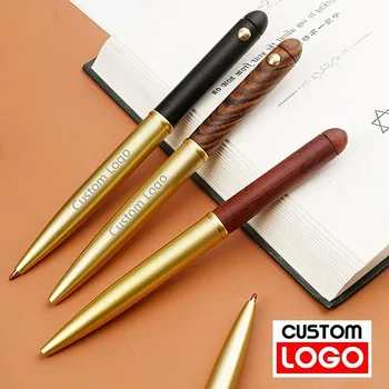 Роскошная металлическая вращающаяся шариковая ручка из сандалового дерева с персонализированным логотипом, подарочная ручка для бизнеса, школьные канцелярские принадлежности, лазерная гравировка
