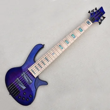 Электрическая бас-гитара с 5-струнным фиолетовым корпусом, черная фурнитура, гриф из клена, предоставляем индивидуальные услуги