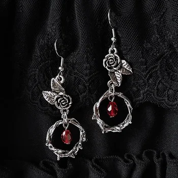 Элегантные серьги-подвески из ротанга с готическими шипами, розы и кристаллов Для женщин, винтажные темно-готические оккультные украшения, подарки для праздничных вечеринок.