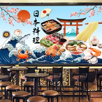 Изготовленный на Заказ Современный Японский стиль Ukiyoe Фотообои Фреска Суши Ресторан с Лапшой Фон 3D Обои Промышленный Декор