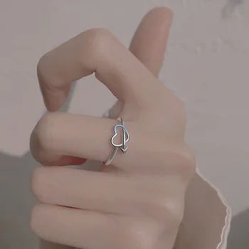 Кольцо с полым сердечком из стерлингового серебра 925 пробы, открывающее Указательный палец для женщин, мода для девочек, Минималистичные ювелирные изделия, подарок для вечеринки, помолвки