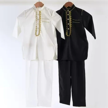 Новые мусульманские комплекты из 2 предметов с воротником стойкой Thobe Abayas Исламская одежда с длинным рукавом Арабские мальчики Abaya Дубай Роскошь Пакистанские индийские дети