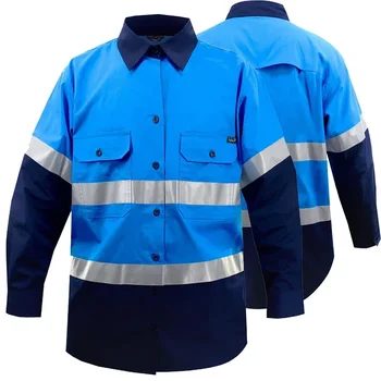 Двухцветная синяя темно-синяя спецодежда, рубашка со светоотражающими лентами, контрастные рабочие рубашки для мужчин