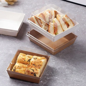 10шт Коробка для торта, десерта, пончиков, Крафт-бумага, печенье, Хлебобулочные изделия, Сэндвич-упаковка для сэндвич-ломтиков, Клубника