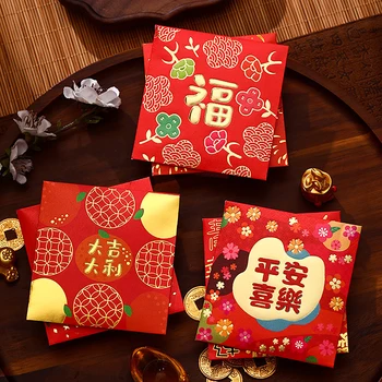 6ШТ Китайский новогодний счастливый красный конверт Год дракона 2024 Подарки денежный карман красный пакет новогодние принадлежности