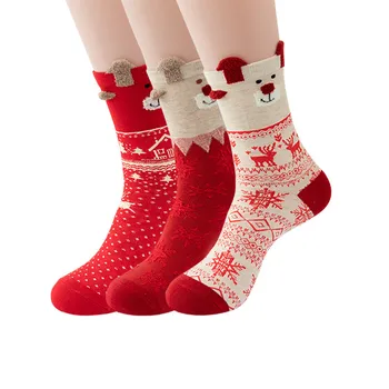 Рождественские носки с милым животным рисунком, олень, женские забавные носки для теленка, мужские носки с принтом в виде снежинки, рождественской елки, новогодний подарок, плотные теплые