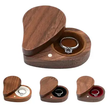 В форме сердца деревянные украшения Малое кольцо коробка идеально подходит для предложения, свадьбы и помолвки элегантная деревянная коробка брелок 