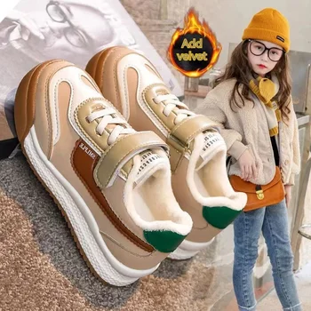 Зимние теплые хлопковые кроссовки для мальчиков С добавлением флиса для утепления Обувь для маленьких девочек Детские теннисные туфли Детская обувь Бесплатная Доставка