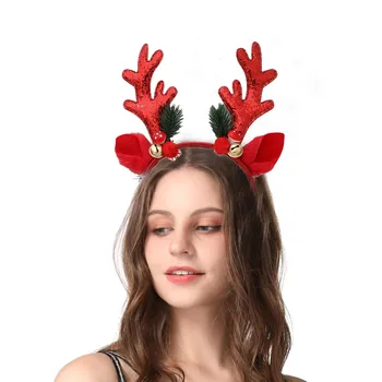 Милая рождественская повязка на голову с оленьими рогами, милая рождественская повязка на голову с плюшевыми ушками в виде рогов Джингл Белл для детей, женщин и девочек
