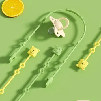 Полностью силиконовая цепочка для пустышки, регулируемые детские игрушки-прорезыватели с медвежонком, анти-потерянный ремешок, пустышка для прорезывания зубов, жевательная пустышка
