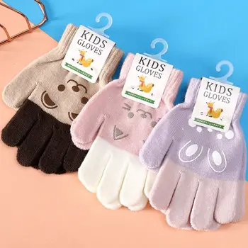 Толстые детские перчатки, милые вязаные варежки без пальцев, перчатки без пальцев для мальчиков и девочек