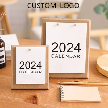 Индивидуальный логотип 2024 Деревянный съемный настольный календарь Креативная лазерная гравировка Персонализированного календаря для украшения офиса из дерева