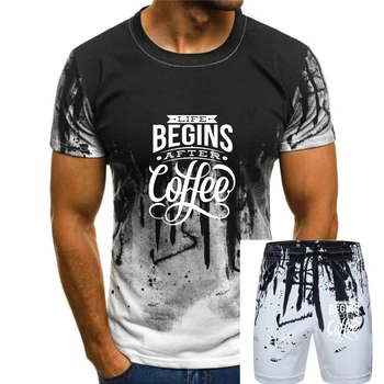 Жизнь начинается после кофе Футболка для мужчин с изображением Футболки на заказ из 100% хлопка, летние дышащие футболки Camiseta