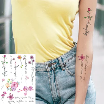 Водонепроницаемые временные татуировки для женщин, одноразовые наклейки с цветочными татуировками на руке, Поддельная татуировка в виде буквы бабочки