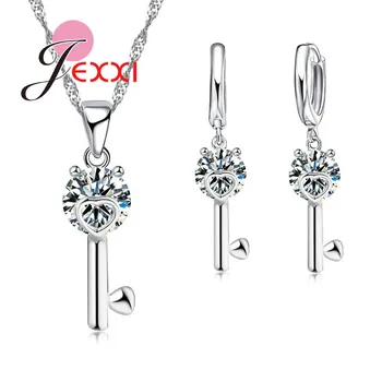 Модные подвески из стерлингового серебра 925 Пробы, Африканский кристалл AAA, Дизайн в форме ключа, ожерелье, Серьги для женщин, ювелирные наборы