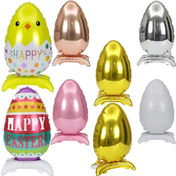 Счастливой Пасхи 2024 Мультфильм Стоящее Куриное яйцо Воздушные шары из алюминиевой пленки Украшение Пасхальной вечеринки Воздушный шар