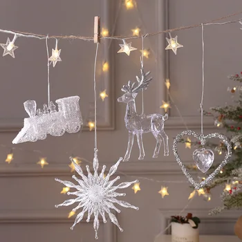 Рождественская елка Своими руками, прозрачная подвеска в виде снежинки, украшение для Рождественской елки, 3D имитация ледяной подвески, звезд, поездов