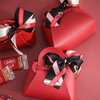 Кожаные подарочные пакеты Упаковочная сумка с бантом и лентой Сумки для раздачи подарков на свадьбу Ид Мубарак Коробка для упаковки конфет Мини-сумочка