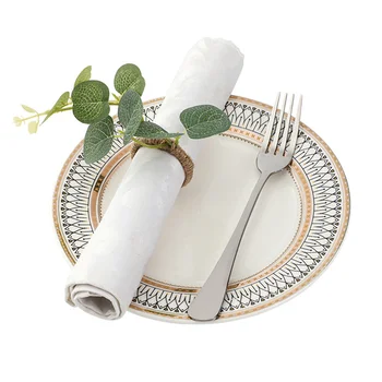 Веревка с зелеными листьями, искусственные листья ручной работы, кольца для салфеток, Джутовая веревка, кольцо-держатель для салфеток, декор стола для свадебной вечеринки
