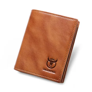 Классический Новый мужской кошелек из 100% кожи, высококачественный кожаный мужской кошелек, многофункциональный держатель для карт, короткий кошелек QB017, коричневый